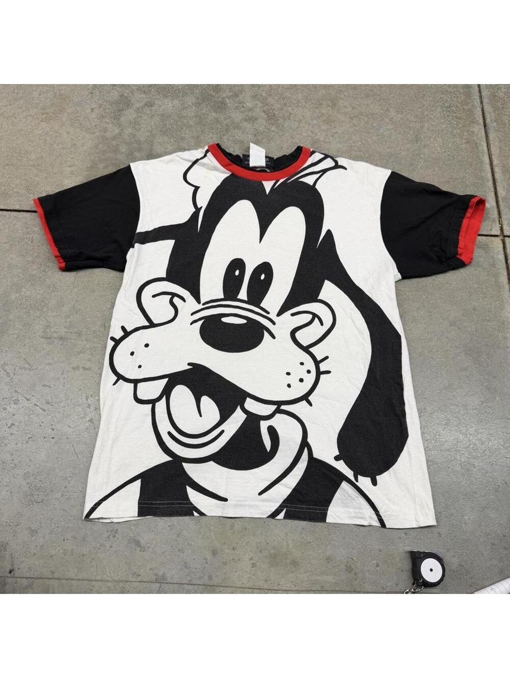 vintage goofy made in usa disney big logo white shirt size xl HAS STAINS